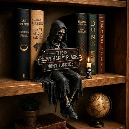 Dark academia desk decor figure on a wooden desk